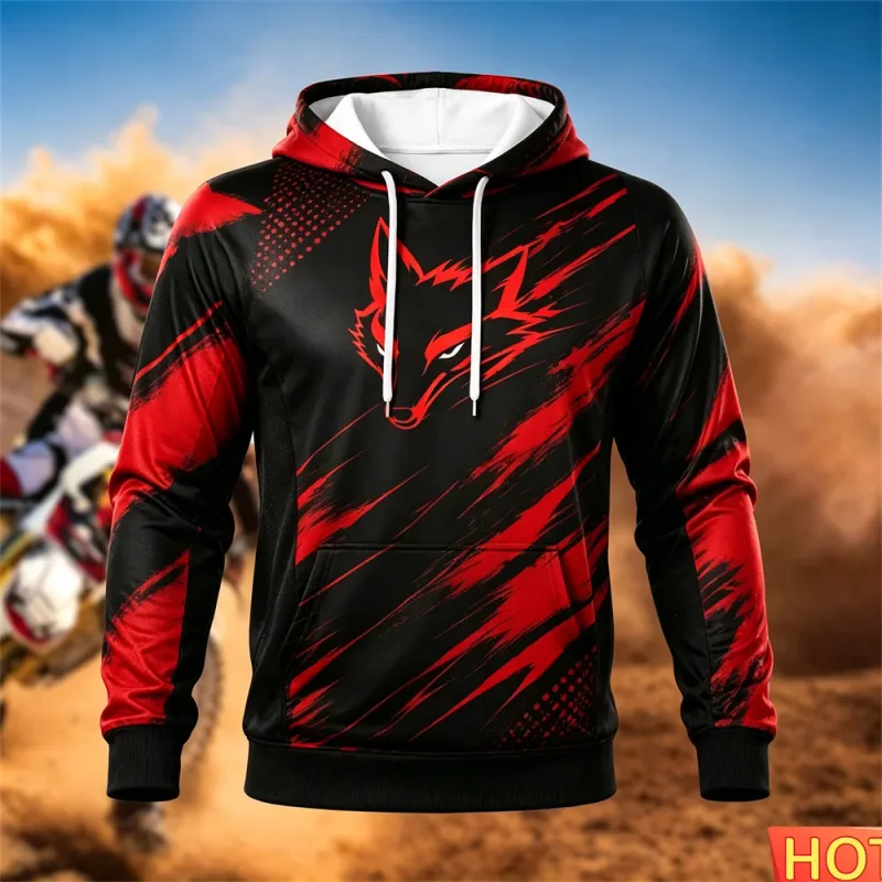 Autumn/Winter Men's Racing Hoodie Outdoor Cycling Hooded Pullover Fox Pattern Pocket Hoodie Sports Motorcycle Hooded Sweatshirts — image 8