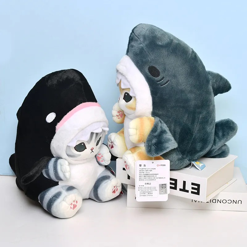 27cm Mofusand Shark Cat Plush Toys Cute Cartoon Stuffed Animals Doll Soft Kawaii Anime Cat Hugging Plush Pillow — image 3