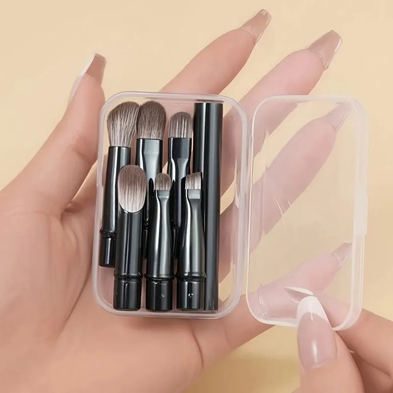 Set di pennelli per trucco da viaggio mini da 6 pezzi con pennello per ombretti portatile in tubo di alluminio rimovibile e scatola di immagazzinaggio