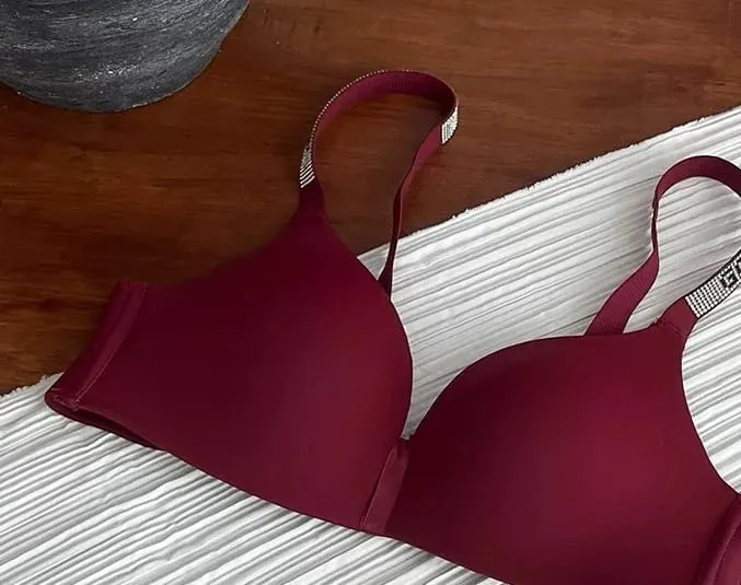 セクシーな Fashion Women Triangle Cup Bralette 32‑38 Thin Seamless Push Up Anti Sag Rhinestone Letter Strap Beautiful Back Lingerie — image 8