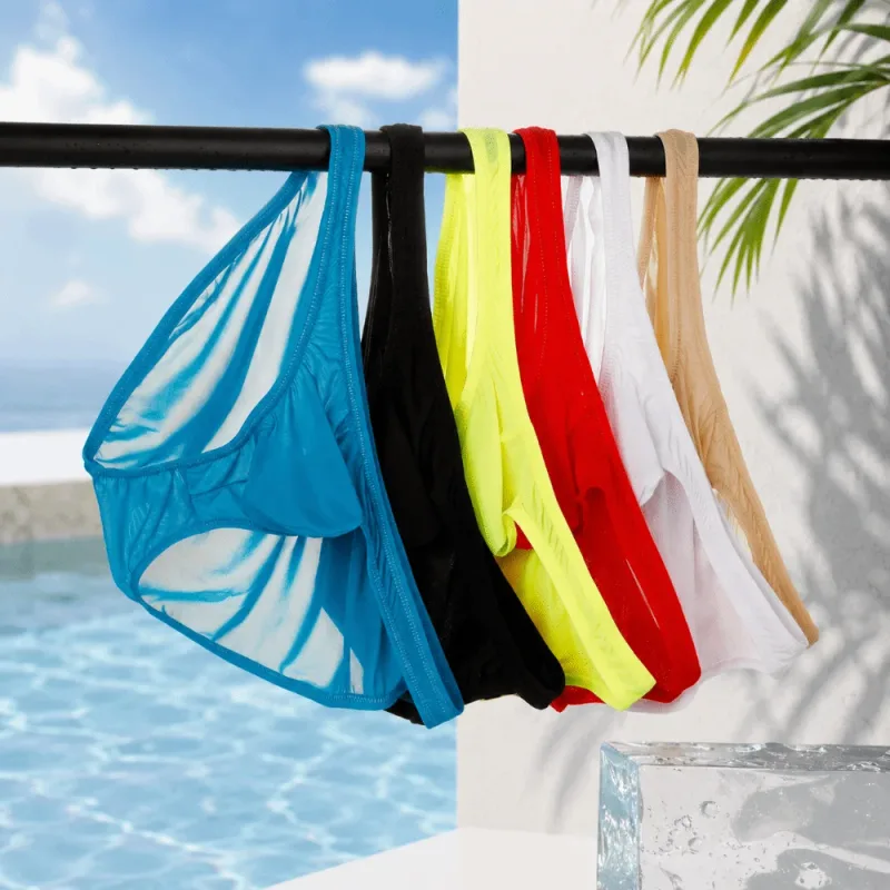 Quick-Dry Ultra-Thin Ice Silk Briefs Low Waist Seamless Men Underwear U-Pouch Lingerie Mesh Panties Travel — image 14