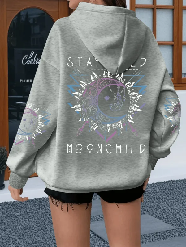 Women's Sun and Moon Print Hoodies Bohemian Loose Hooded Long Sleeve Vintage Hoodie Gifts — image 11