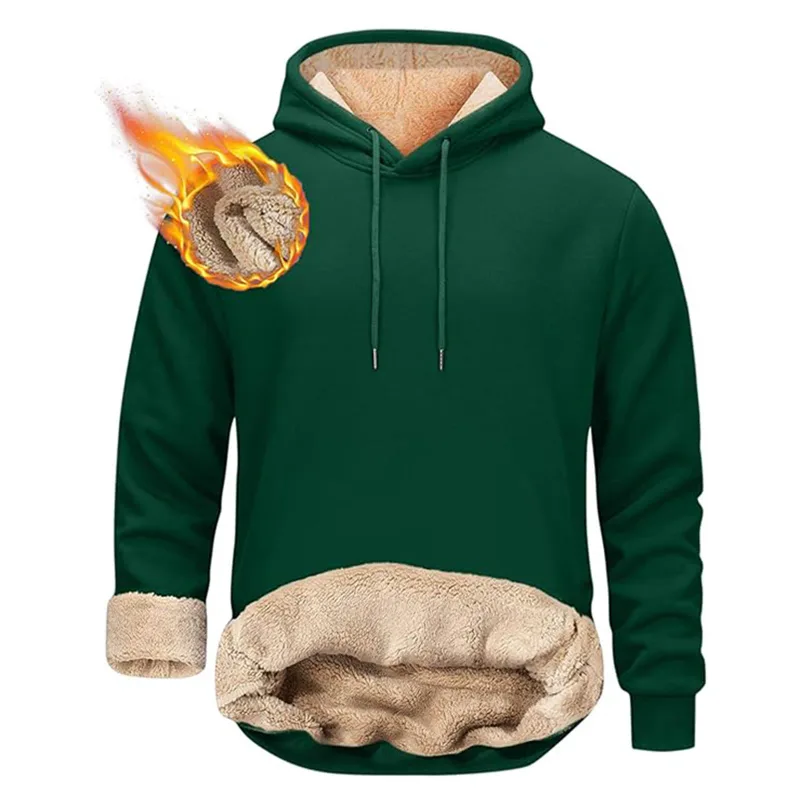 Winter Men's Warm Hoodies Sports Thick Sweatshirts Windproof Thermal Casual Solid Color Loose Long Sleeve Pullover Streetwear — image 4