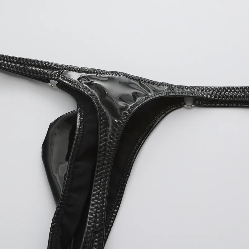 1pc Men Shiny Leather Waist With Metal Ring G-strings Thongs Gay Bulge Pouch Low Waist Stretchy Underwear Butt-Exposing Sexy — image 10