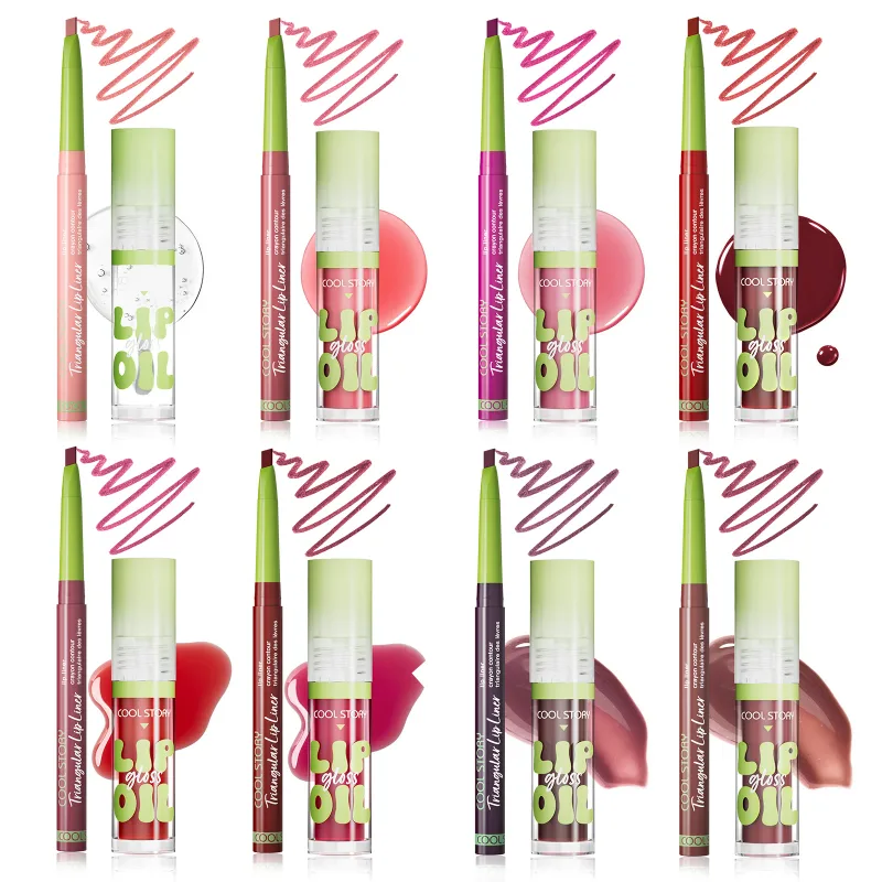 Juego de brillo de labios 2 uds., lápiz labial 2 en 1, Kit de maquillaje de contorno de labios suaves, delineador de labios mate para mujeres, Combo de aceite voluminizador, cosmético — image 5
