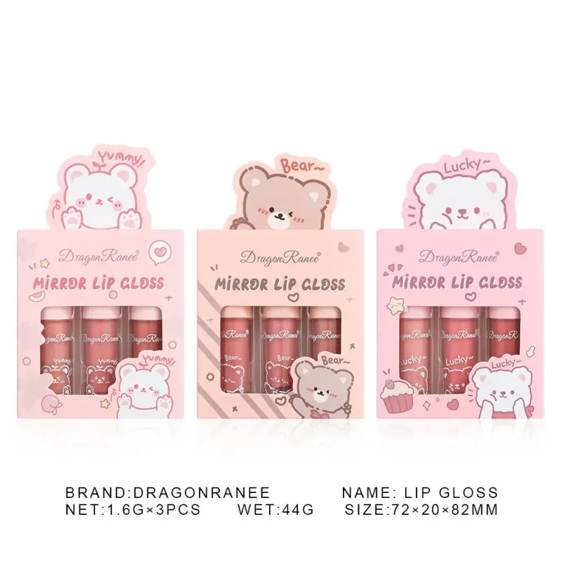 Dragon Ranee 3pcs Mirror Lip Gloss Sæt Hydrating Shining Lip Glaze Moisturizing Pearl Liquid Lipstick Cartoon Lipgloss Sæt — image 7