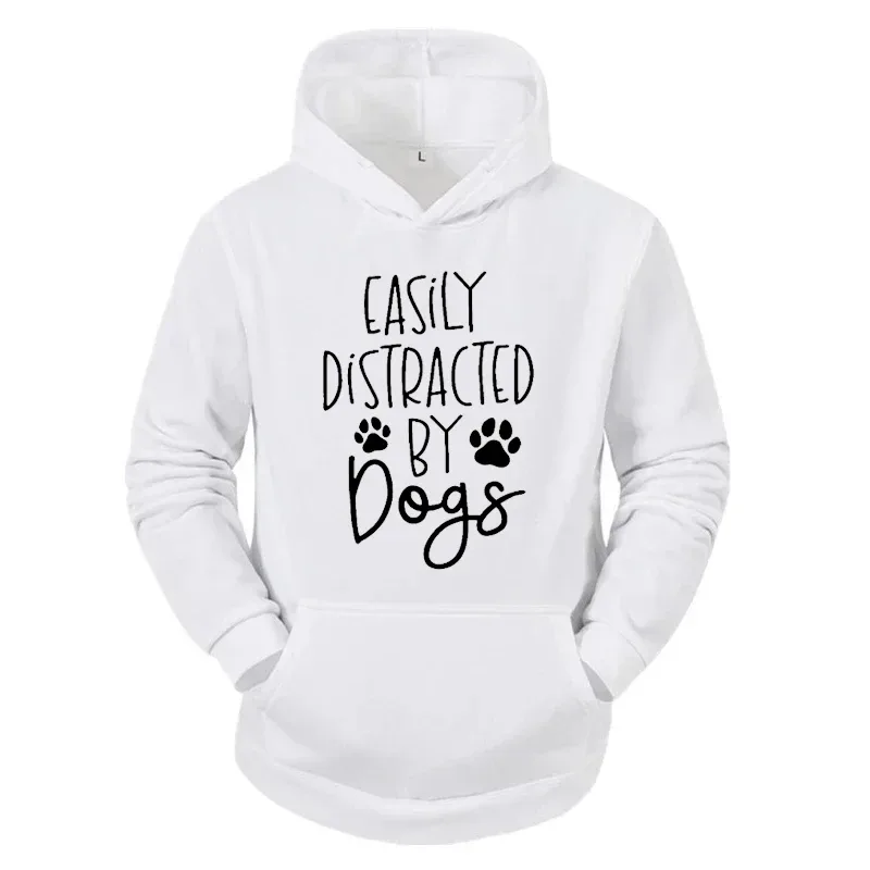 Dog Lover Hoodies for Women Men Dog Paw Sweatshirts Pet Owner Tracksuits Easily Distracted By Dogs Letter with Paw Print Hoodies — image 5