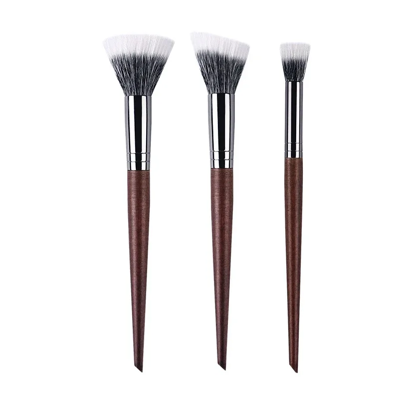 Berus Mekap Profesional Kontur serbuk Tetapan Berus Mekap Pelbagai Fungsi Berus Stippling Blush lembut Bulu kambing kayu asli — image 14