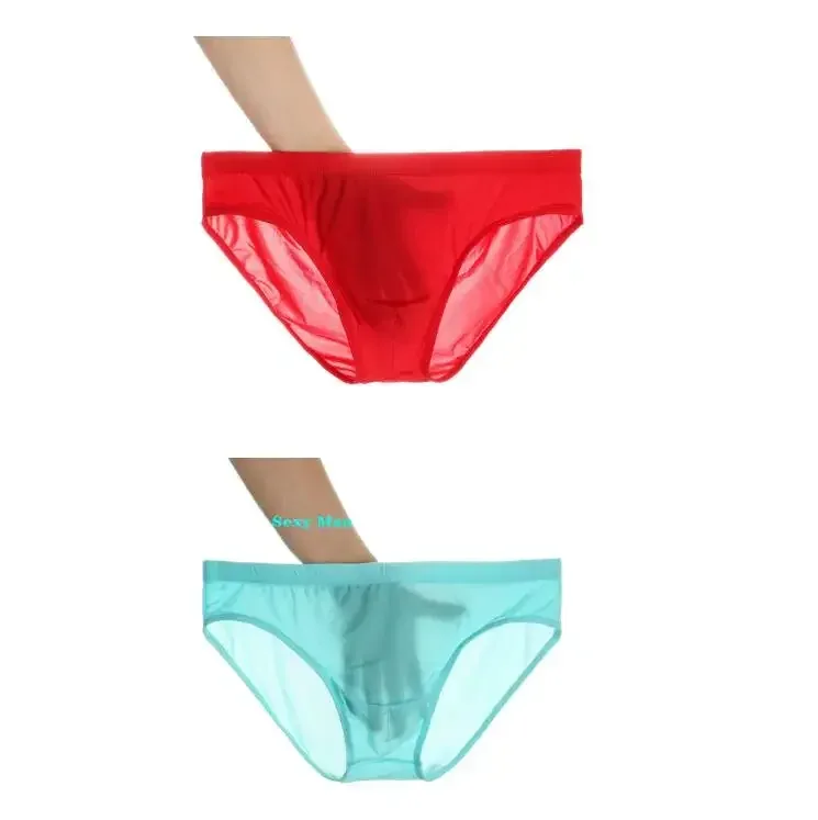 2PCS 울트라 얇은 얼음 실크 팬티 남자 플러스 사이즈 M-4XL 솔리드 컬러 청소년 반투명 낮은 허리 통기성 섹시한 남성 팬티 — image 17