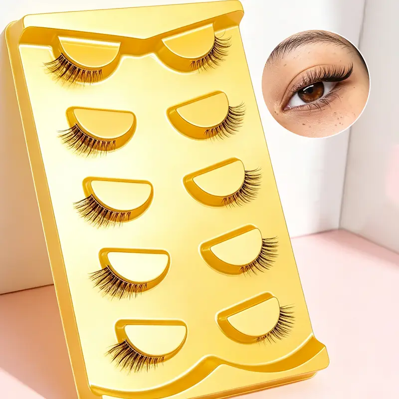 Natural Cat Eye Half False Eyelashes 5Pairs Clear Band Soft Faux Mink Lashes FluffyShort EyelashesReusable Makeup Lash Extension