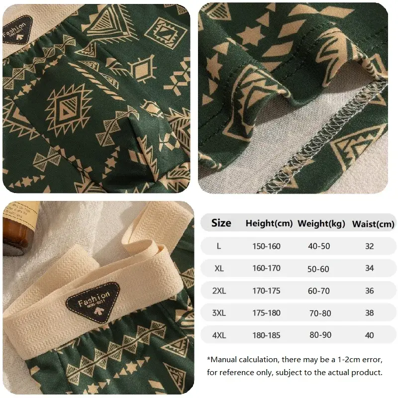 남자 복서 복고풍 민족 스타일 편안한 부드러운 패브릭 팬티 빈티지 인쇄 탄성 속옷 남자 란제리 플랫 속옷 — image 6