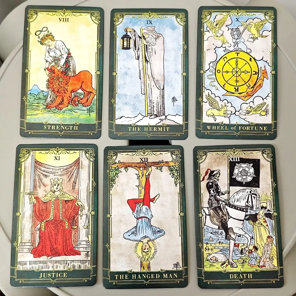 A.E. Tarot classique 78 pièces système Rider Waite cartes de Tarot avec bords dorés vert foncé avec guide pour débutants 10.3*6 cm