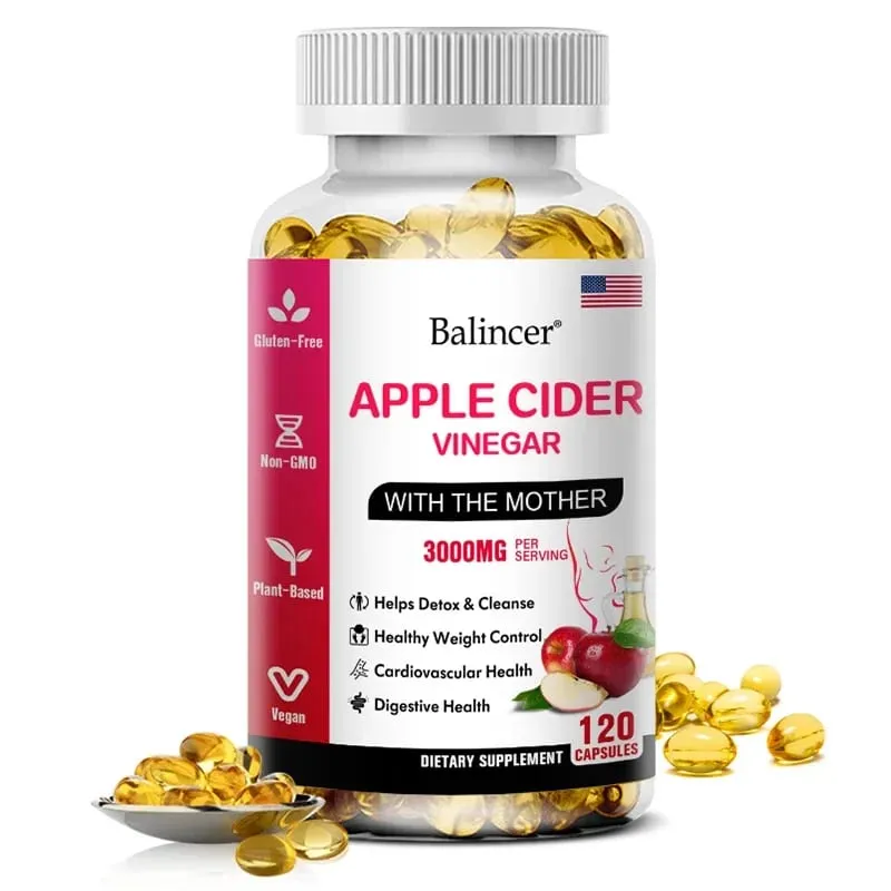 Balincer Ocet jabłkowy w kapsułkach 3000 mg Detox i oczyszczanie Spalanie tłuszczu Zdrowy suplement regulujący wagę Bez GMO — image 8