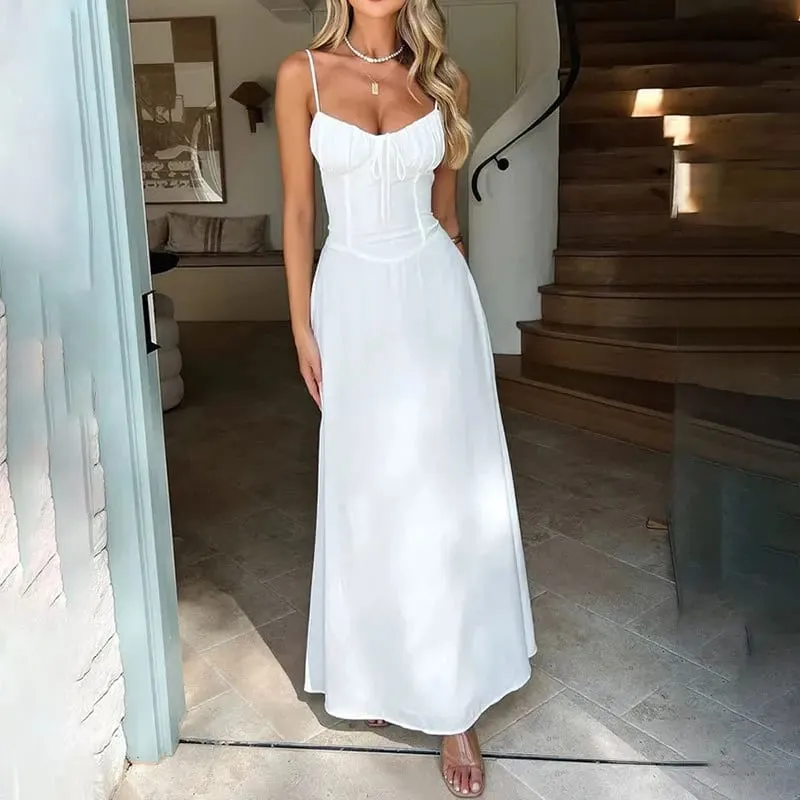 Nové dámské elegantní jednobarevné midi šaty s kravatou vpředu a stylové večerní šaty ideální na večírky a letní oblečení — image 4