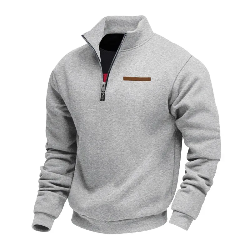 Men's Quarter Zip Sweatshirt Stand Collar Long Sleeve Pullover Casual Fleece Warm Sweatshirt With Chest Decorative Stripe