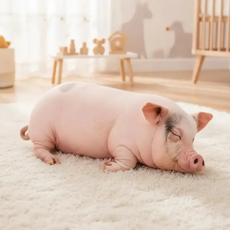 Realistic 3D Pig Stuffed Plush Pillow Soft Durable Fabric Cushion for Sofa Office Rest Travel Nap Gift