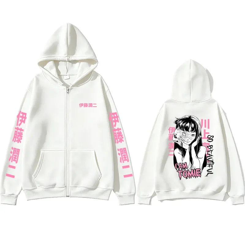 Anime Tomie Junji Ito Zipper Hoodie Men Women Vintage Manga Horror Gothic Zip Up Sweatshirts Men's Cosplay Retro Zip Up Jacket — image 7