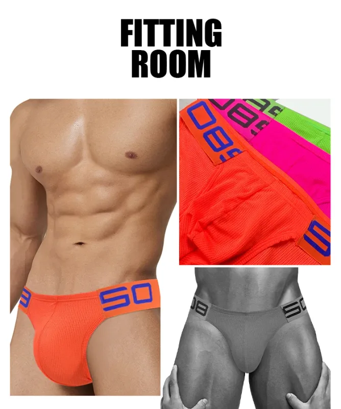 Panlalaking Nylon Blend Mesh Breathable Briefs Horn Splice Letter Embossed Malapad na Elastic Waistband Kulay Fluorescent Sexy Underwear