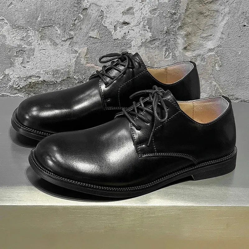 Men Round Toe Lace Up Derby Shoes Retro Simple Non Slip Breathable Comfortable Fashionable Commuting Shoes