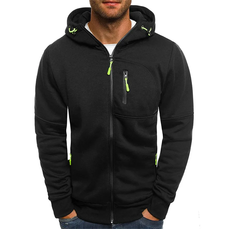 Men's Grey Hooded Sweatshirt Full Zipper Casual Sportswear with Pockets Orange Drawstring plus Size Available — image 21