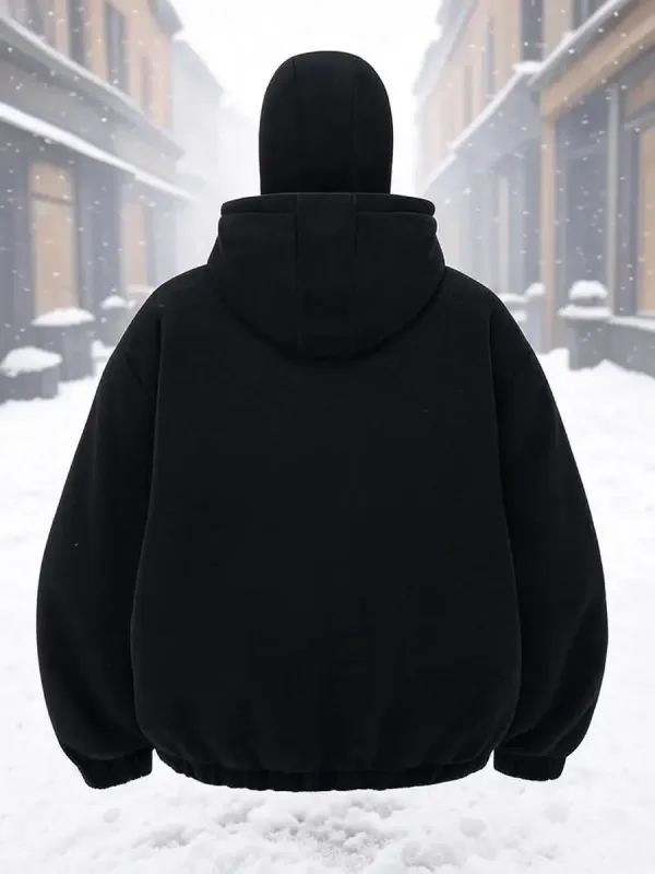 Hip Hop Face Cover Hoodie Unisex Loose Black Zip Up Sweatshirt Eagle Flag Printed Design