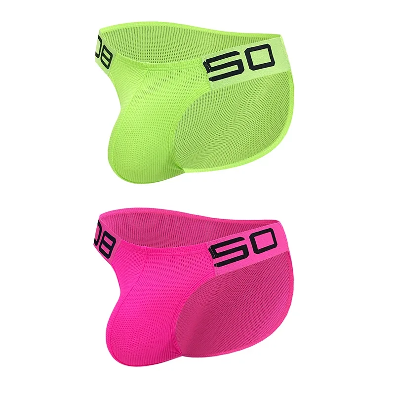 Panlalaking Nylon Blend Mesh Breathable Briefs Horn Splice Letter Embossed Malapad na Elastic Waistband Kulay Fluorescent Sexy Underwear