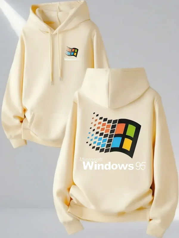 Windows 95 Graphic Vintage for Tech Enthusiasts Casual Streetwear Outfit Print Soft Material Pullover Pattern Hoodie Unisex Top