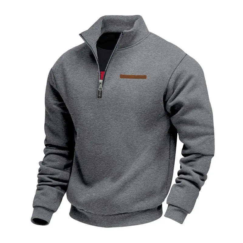 Men's Quarter Zip Sweatshirt Stand Collar Long Sleeve Pullover Casual Fleece Warm Sweatshirt With Chest Decorative Stripe