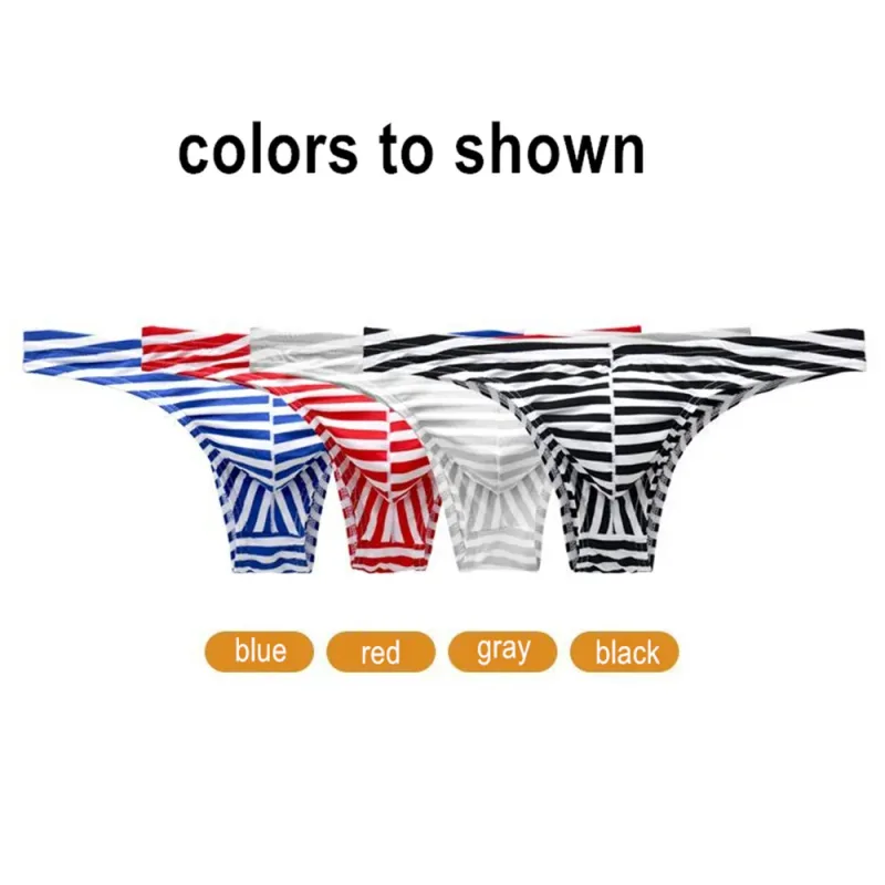 Europe Men's Striped Bikini Briefs Low Waist Sexy U Convex Underwear Male Half Covered Buttocks Tanga Panties Plus Size M-XXXL — image 8