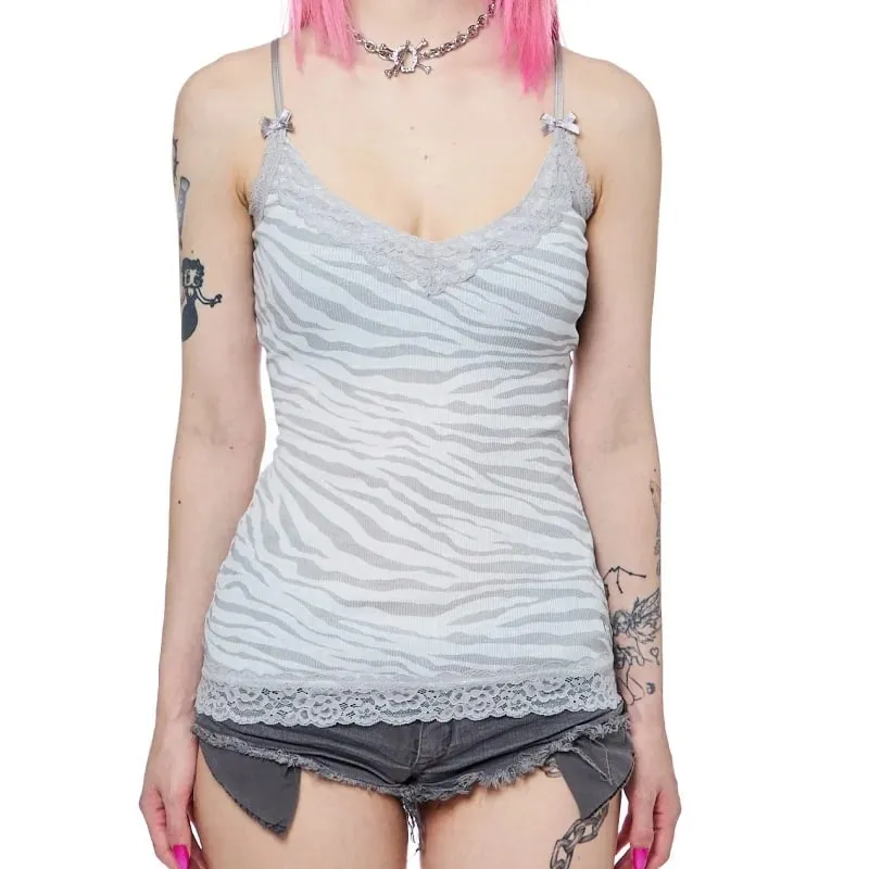 Women Y2K Aesthetic Camisole Lace Trim V Neck Cami Top Camo Ribbed Knit Tank Top Cute Bows Grunge E Girl Mall Goth Tops — image 12