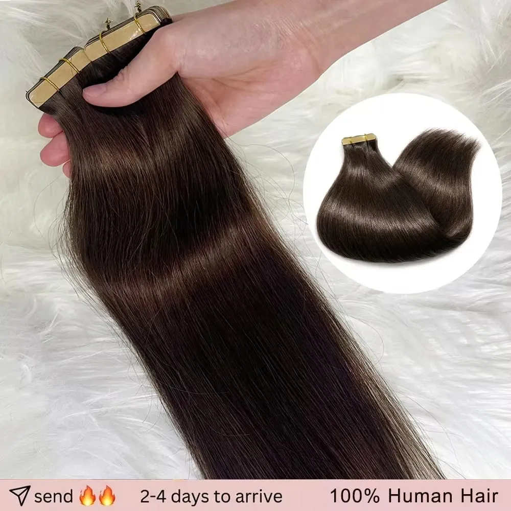 Tape In Hair Extensions Straight 100% Human Hair 16A 50 300G Color Adhesive Replaceable Seamless Skin Weft brown Tape 21 pcs For Women — image 3