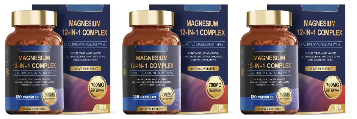 Magnesium Glycinate 12-in-1 Complex Sleep & Mood Support Muscle & Bone Health Citrate Malate Taurate 120 Capsules Non-GMO