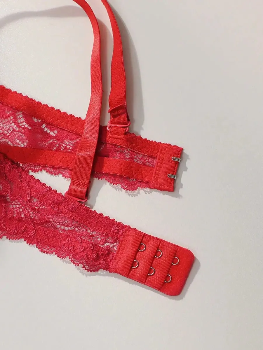 Red Lace Sexy Lingerie Set For Women's Gathering Push Up Underwear For Women's Flower Underwear Set A2155 — image 4