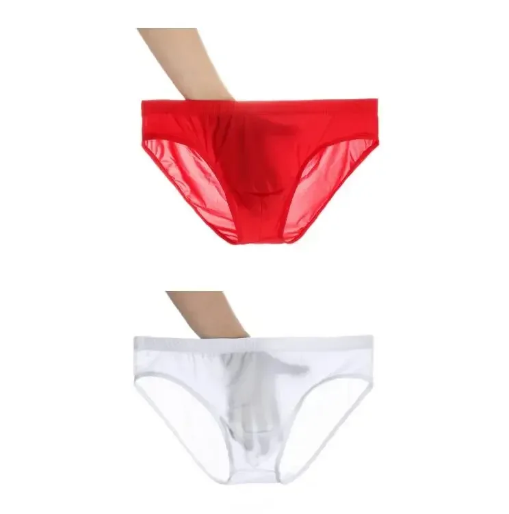 2PCS 울트라 얇은 얼음 실크 팬티 남자 플러스 사이즈 M-4XL 솔리드 컬러 청소년 반투명 낮은 허리 통기성 섹시한 남성 팬티 — image 23
