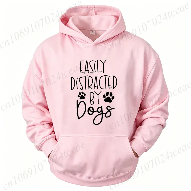Dog Lover Hoodies for Women Men Dog Paw Sweatshirts Pet Owner Tracksuits Easily Distracted By Dogs Letter with Paw Print Hoodies — image 7