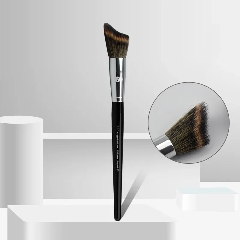 1 db Pro Round Powder sminkecset Beállítás Smink ecset Púder Kontúr szintetikus Haj Angled Foundation fa nyél — image 15