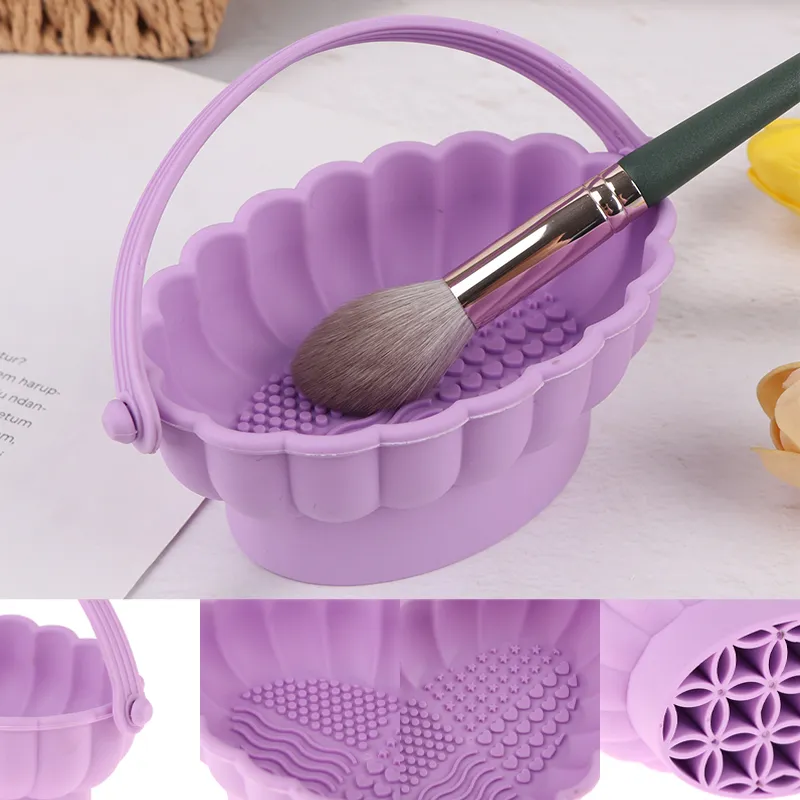 Escova de maquiagem de silicone, caixa de limpeza, tigela de lavagem, maquiagem, ovo, prateleira de secagem, ferramenta para lavar pó, esponja, escovas de armazenamento, purificador — image 2