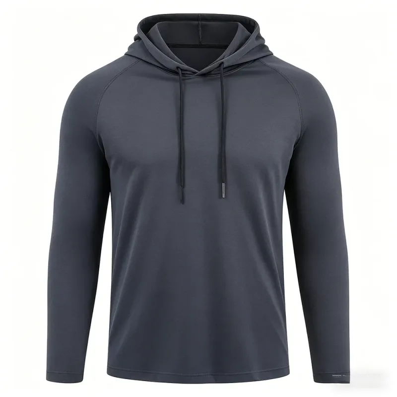 Men's Sun Protection Shirts Long Sleeve Hoodies Solid Quick Dry T-shirt Mens Bodybuilding Fitness Muscle Sportwear Gym Clothing