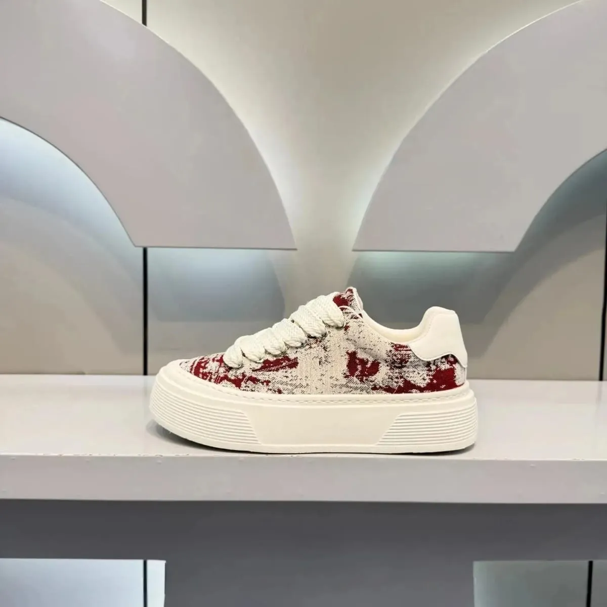 Fashion Men Casual Shoes Spring Summer Chunky Sneakers Woven Fabric Graphic Print Thick Sole Streetwear Daily Footwear — image 9