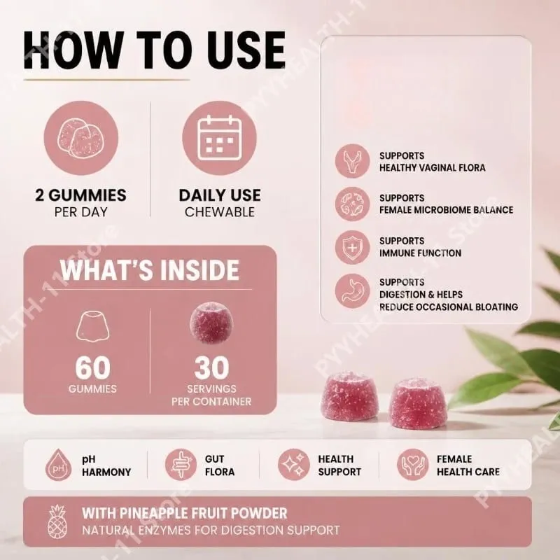 Vaginální Flora Gummies s Lactobacillus Acidophilus a vitamínem C Podpora pro rovnováhu ženského mikrobiomu 60 Gummies — image 4