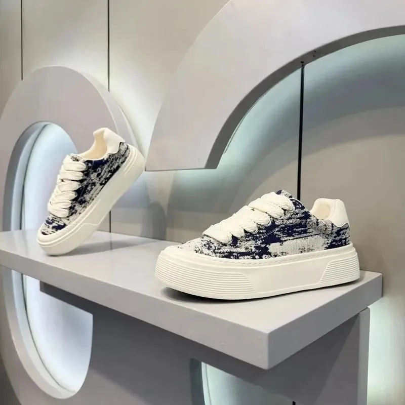 Fashion Men Casual Shoes Spring Summer Chunky Sneakers Woven Fabric Graphic Print Thick Sole Streetwear Daily Footwear — image 2