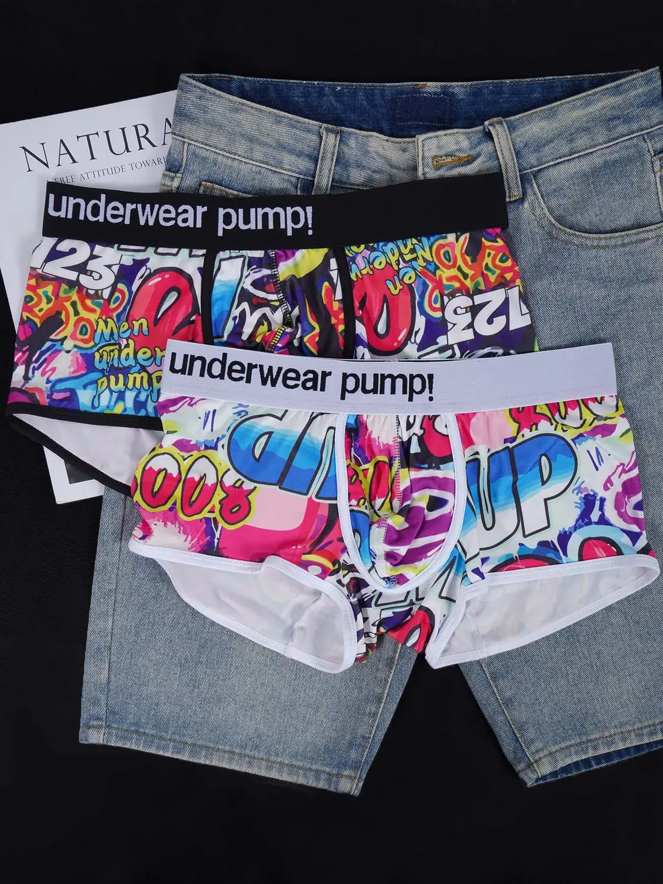 1 Chiếc Nam Cotton Nylon Pha Quần Sịp Boxer Toàn Graffiti In Rộng Dây Thắt Lưng Co Giãn Không Bó Sát Thời Trang thể Thao Quần Lót — image 4