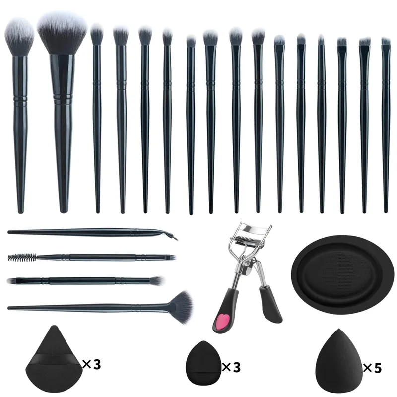 33Pcs Kit Alat Solek 20 Berus Solek Dengan Serbuk Pembersih Mangkuk Pelentik Bulu Mata Set Solek Muka Penuh — image 10