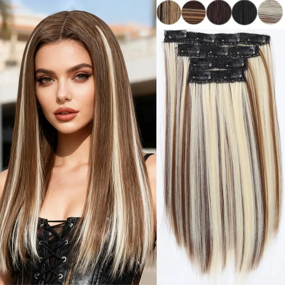 14inch Synthetic Wig Four-Piece Straight Hair Extension Wig BB Clip Style Suitable For Women Christmas New Year Carnival Music — image 2