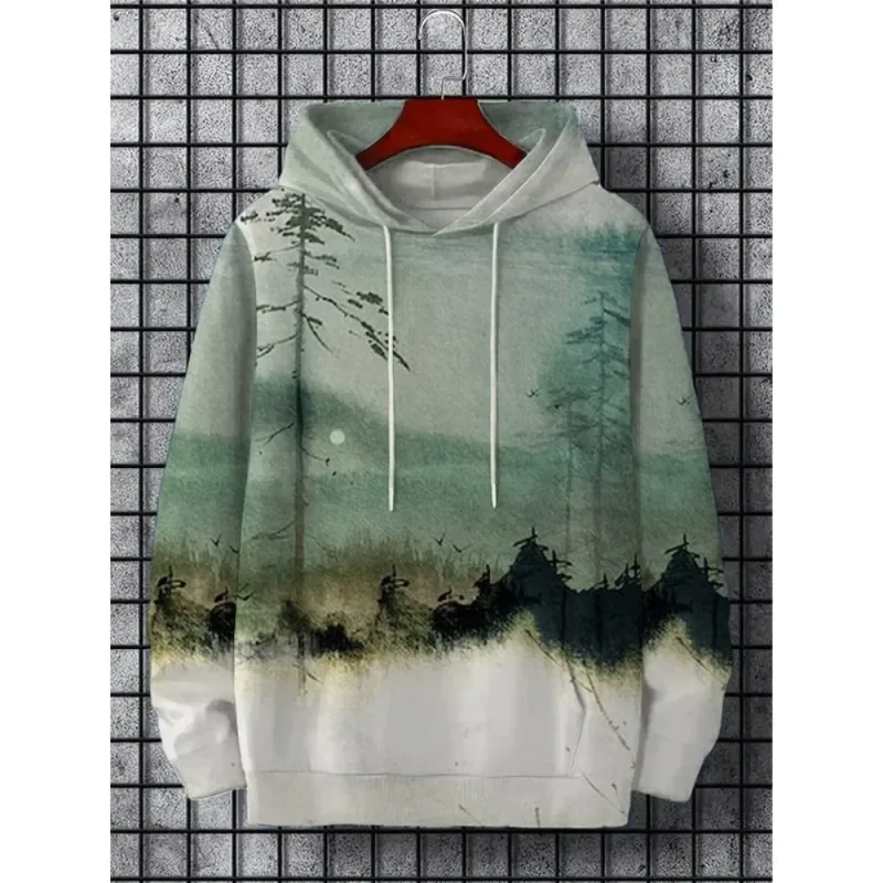 Fuji Mountain Lake Scenery Black Cat Graphic Hoodie Men Pullover Hooded Sweatshirt — image 11