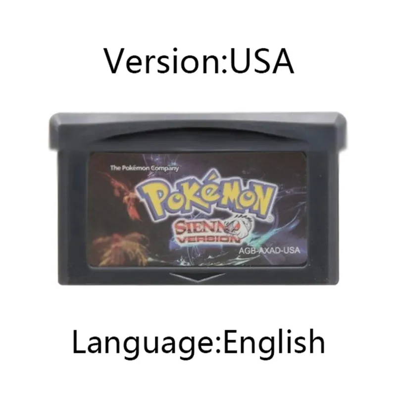 GBA Pokemon Game Cartridge 32-bitars videospelskonsolkort AshGray Liquid Crystal Light Platinum Moemon Emerald Engelska språket — image 14