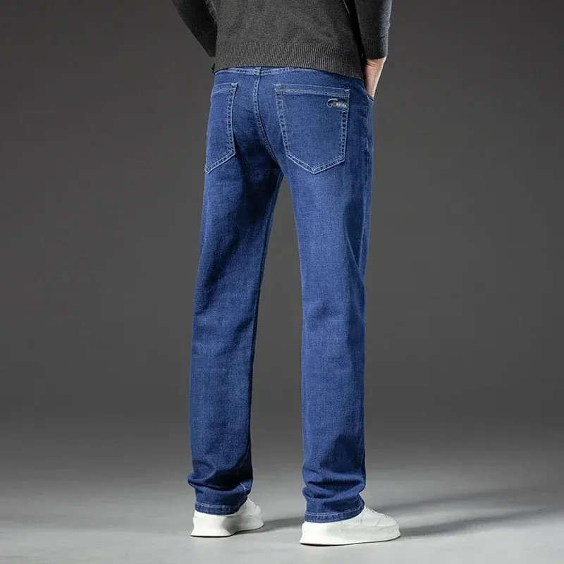 2025 Spring Autumn Men's Straight Jeans Denim Pants Classic Style Business Stretch Casual Trousers Large Size 40 42 44 46