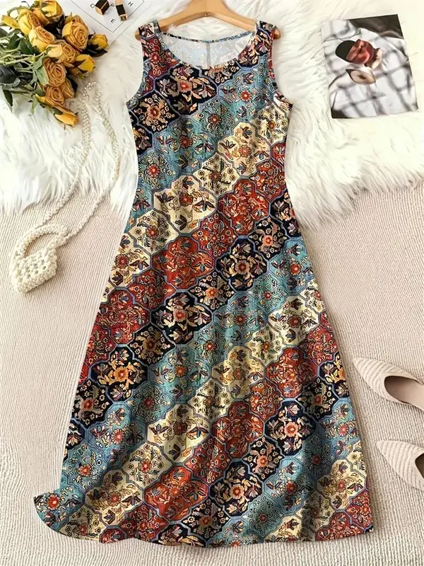 Summer Fashion Round-Neck Women's Dresses Botanical Floral Color-Blocked Patchwork Dresses Travel Party and Beach Dresses — image 9