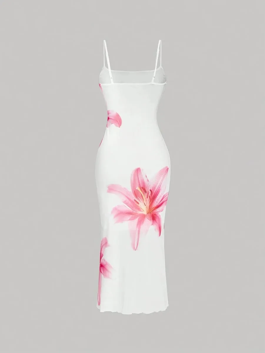 Elegant floral print sundress na istilong resort na damit — image 2