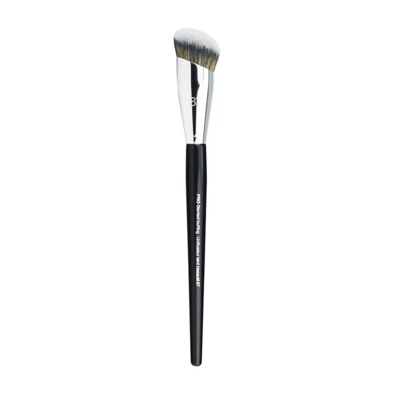 1 db Pro Round Powder sminkecset Beállítás Smink ecset Púder Kontúr szintetikus Haj Angled Foundation fa nyél — image 7